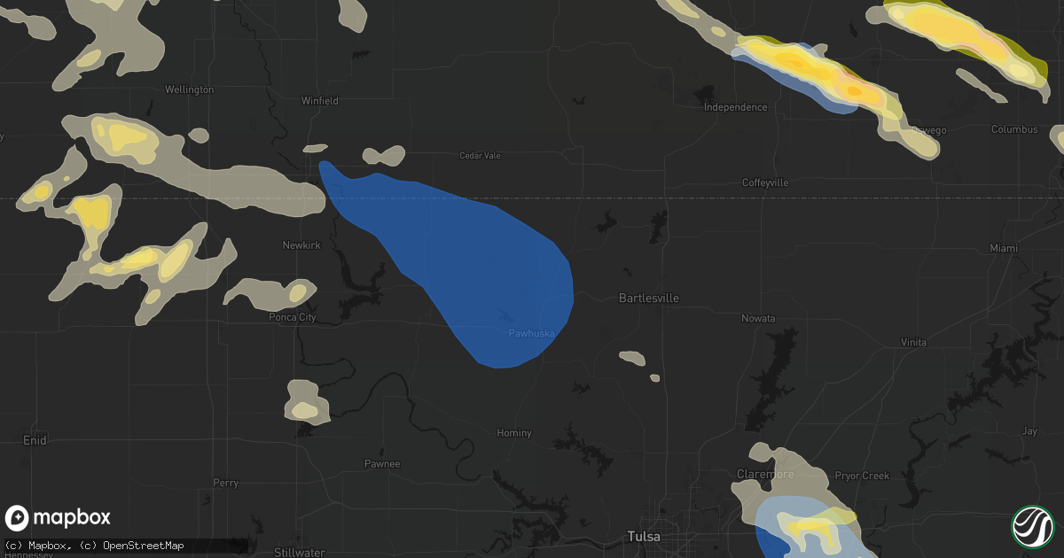 Hail map in Pawhuska, OK on June 25, 2026