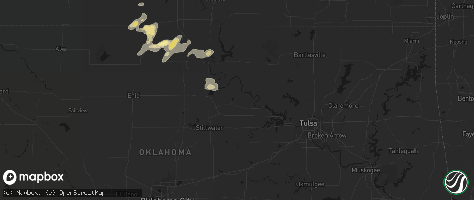 Hail map in Pawnee, OK on June 25, 2026