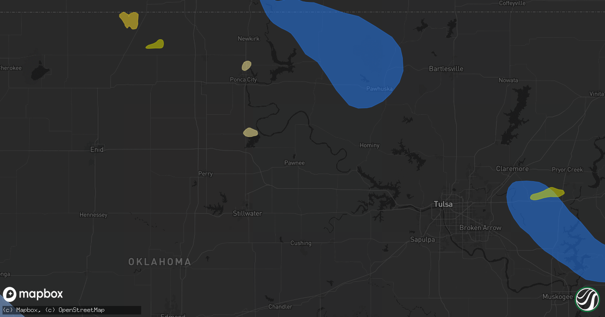 Hail map in Pawnee, OK on June 25, 2026