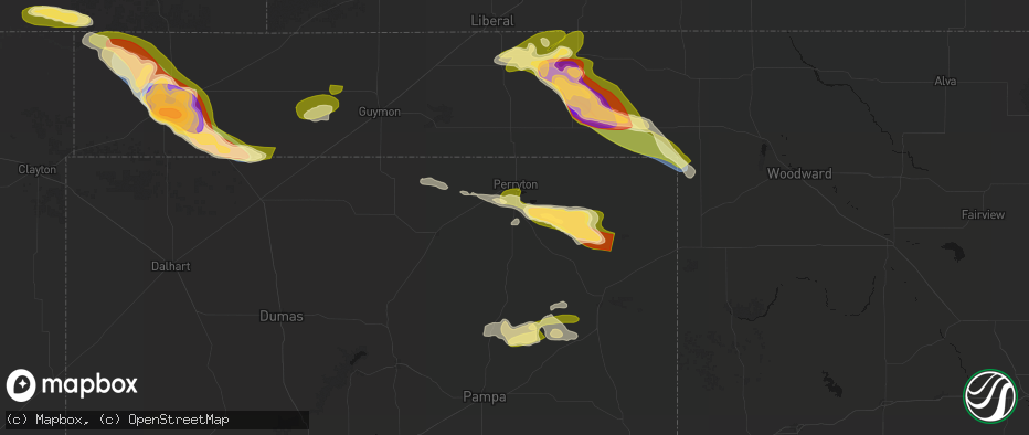 Hail map in Perryton, TX on June 25, 2026