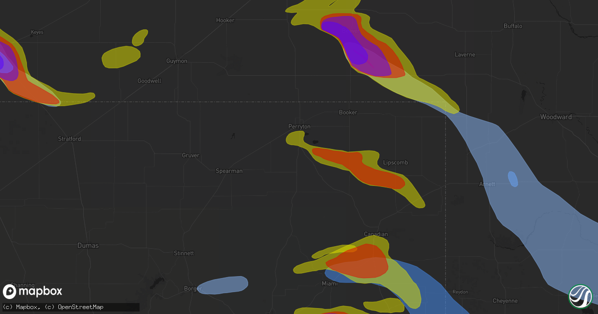 Hail map in Perryton, TX on June 25, 2026