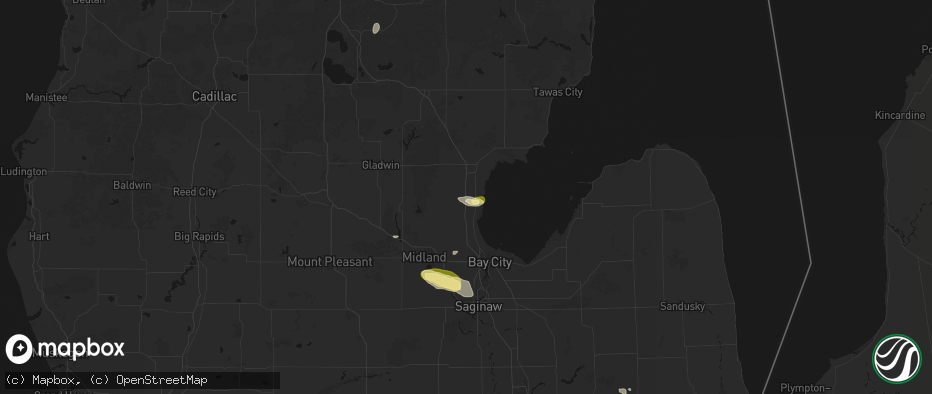 Hail map in Pinconning, MI on June 25, 2026