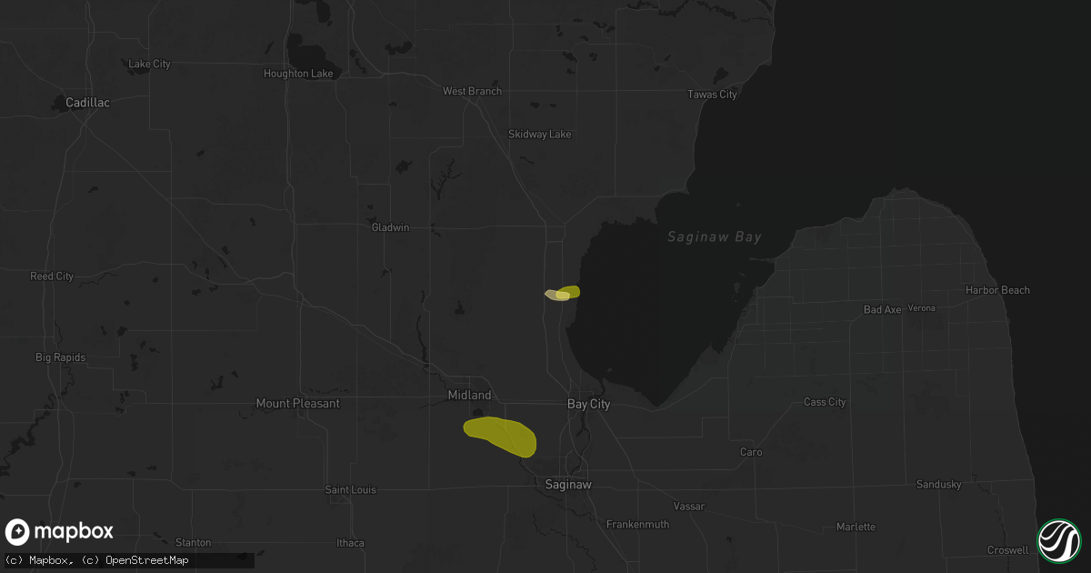 Hail map in Pinconning, MI on June 25, 2026