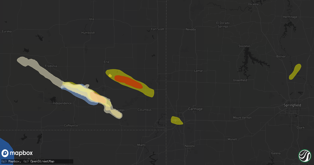 Hail map in Pittsburg, KS on June 25, 2026