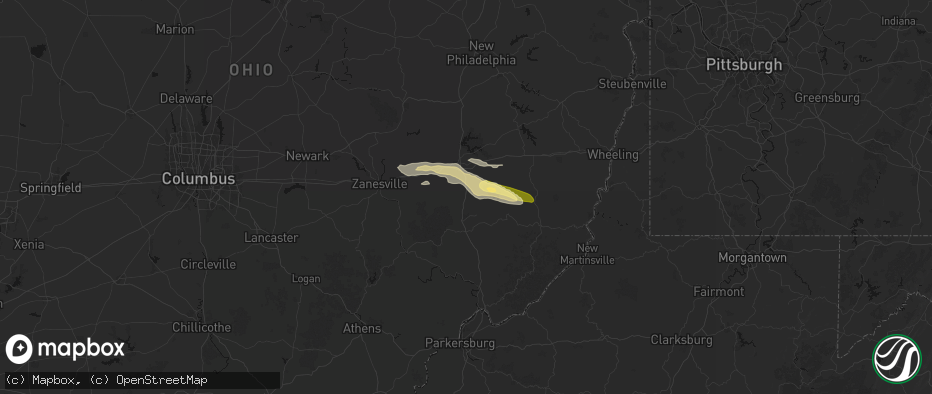 Hail map in Pleasant City, OH on June 25, 2026