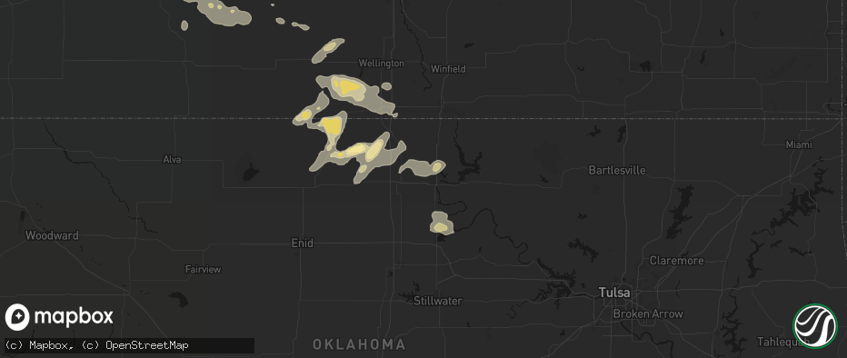 Hail map in Ponca City, OK on June 25, 2026