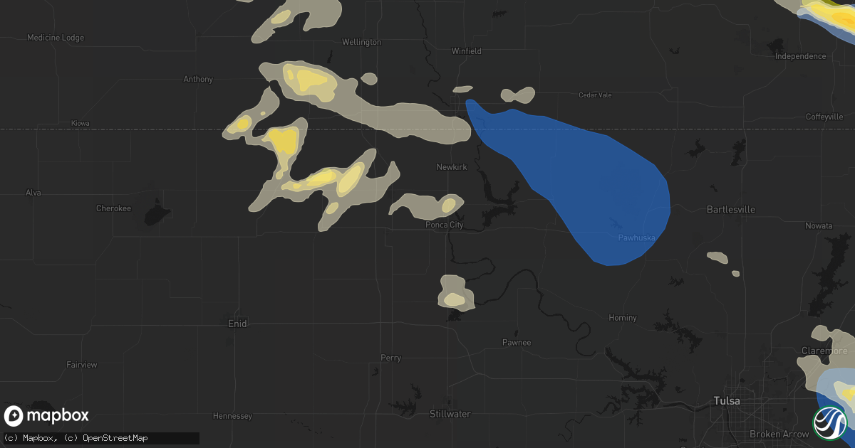Hail map in Ponca City, OK on June 25, 2026