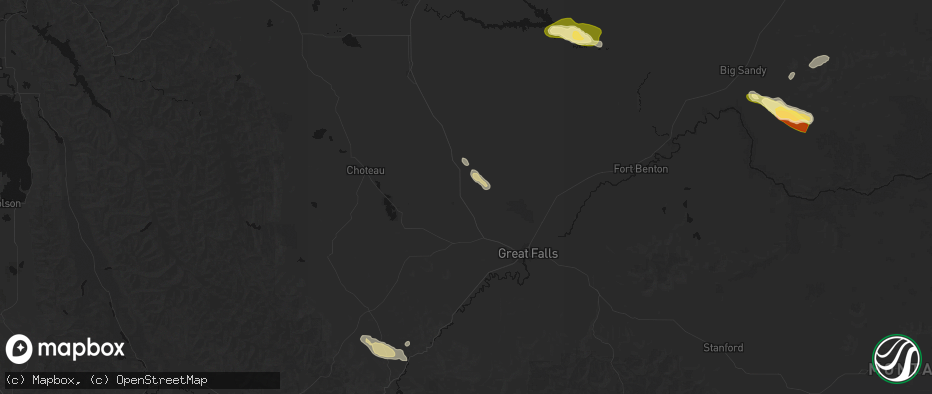 Hail map in Power, MT on June 25, 2026