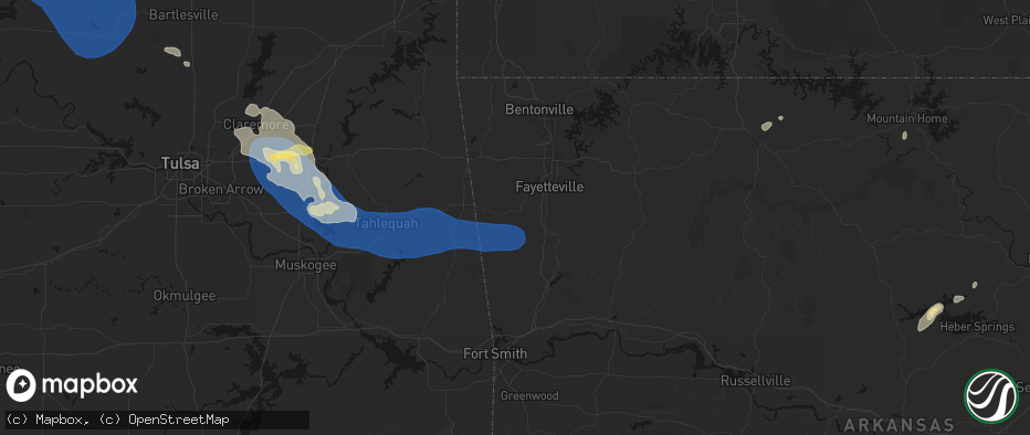 Hail map in Prairie Grove, AR on June 25, 2026