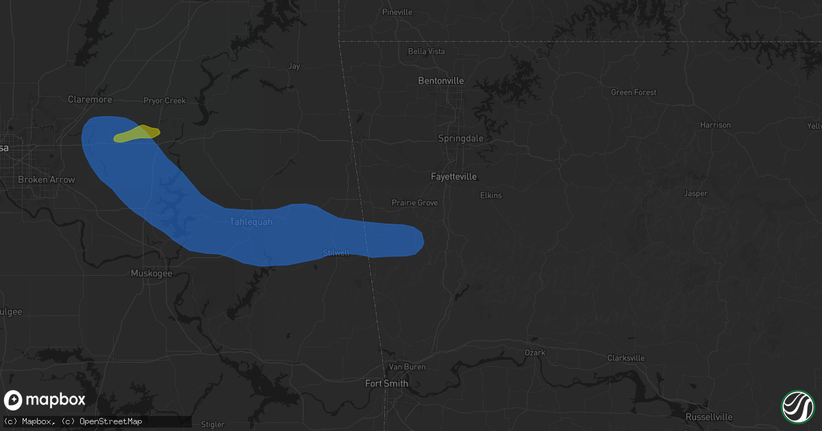 Hail map in Prairie Grove, AR on June 25, 2026