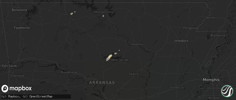 Hail map in Prim, AR on June 25, 2026