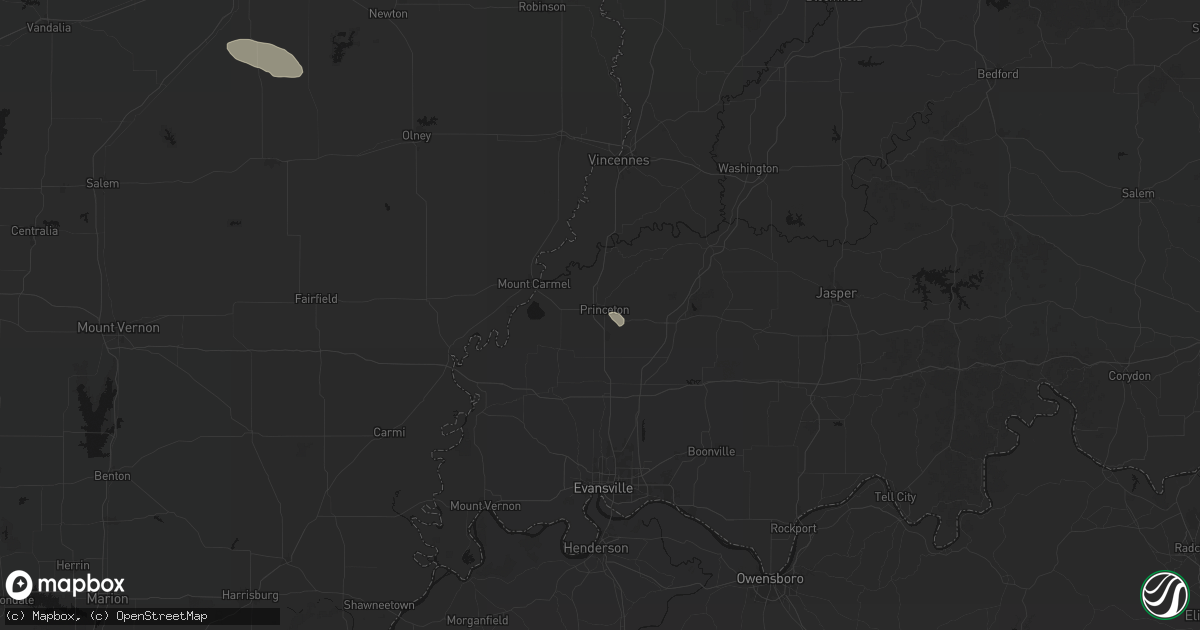 Hail map in Princeton, IN on June 25, 2026