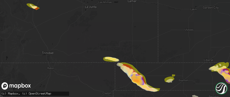 Hail map in Pritchett, CO on June 25, 2026