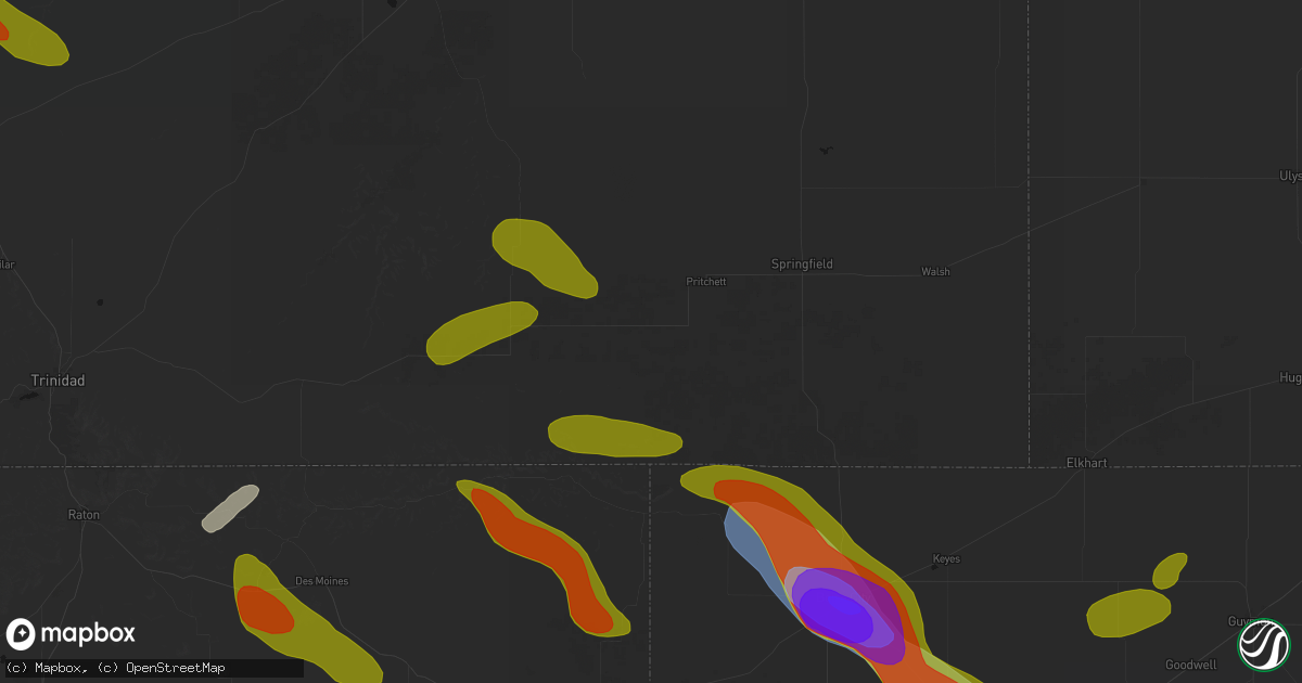 Hail map in Pritchett, CO on June 25, 2026