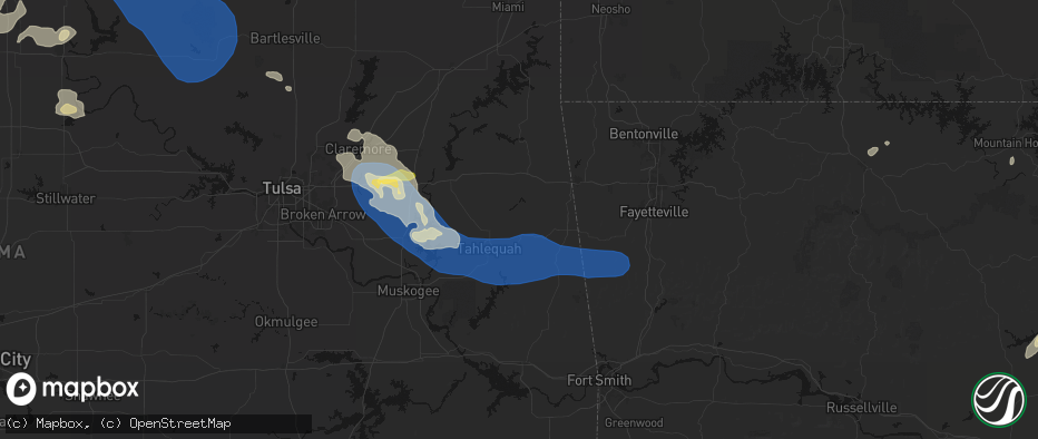 Hail map in Proctor, OK on June 25, 2026