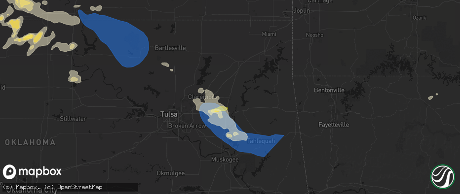 Hail map in Pryor, OK on June 25, 2026