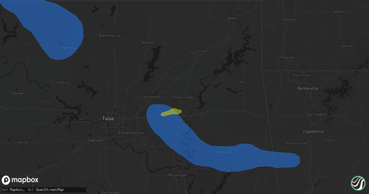 Hail map in Pryor, OK on June 25, 2026