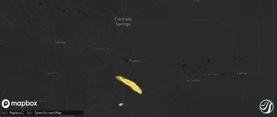 Hail map in Pueblo, CO on June 25, 2026