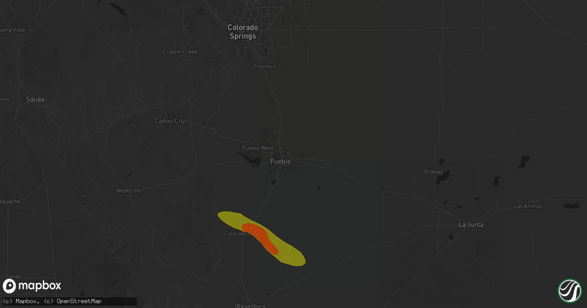 Hail map in Pueblo, CO on June 25, 2026