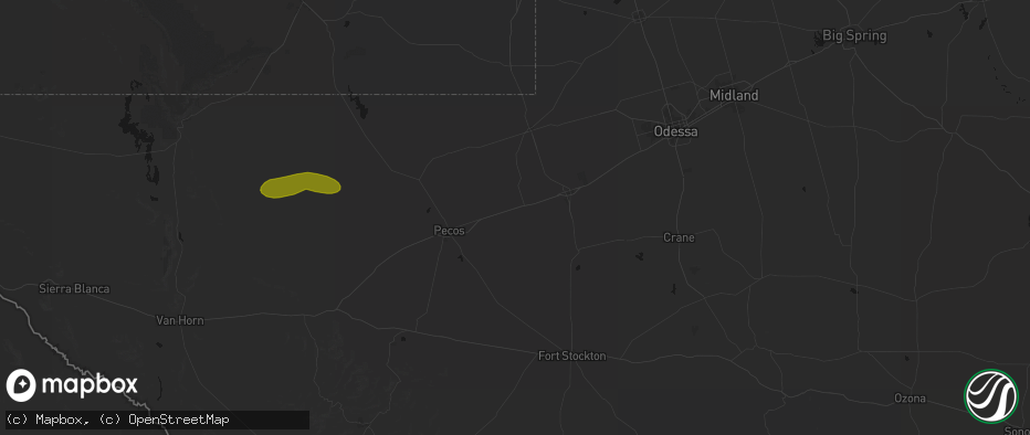 Hail map in Pyote, TX on June 25, 2026