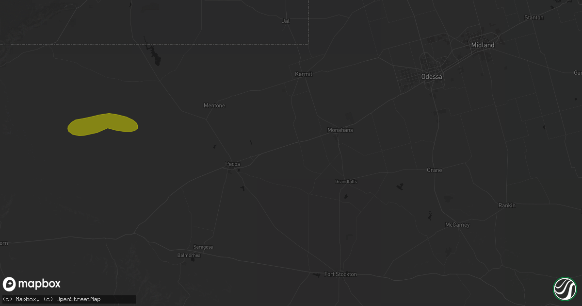 Hail map in Pyote, TX on June 25, 2026
