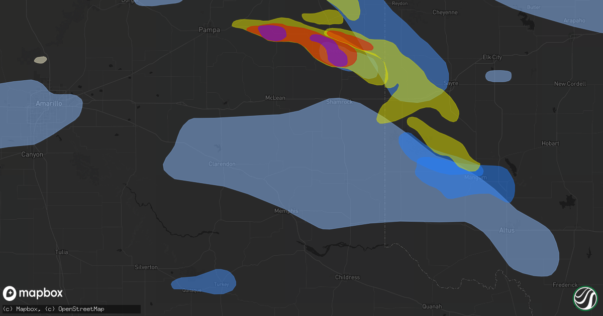 Hail map in Quail, TX on June 25, 2026