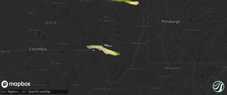 Hail map in Quaker City, OH on June 25, 2026