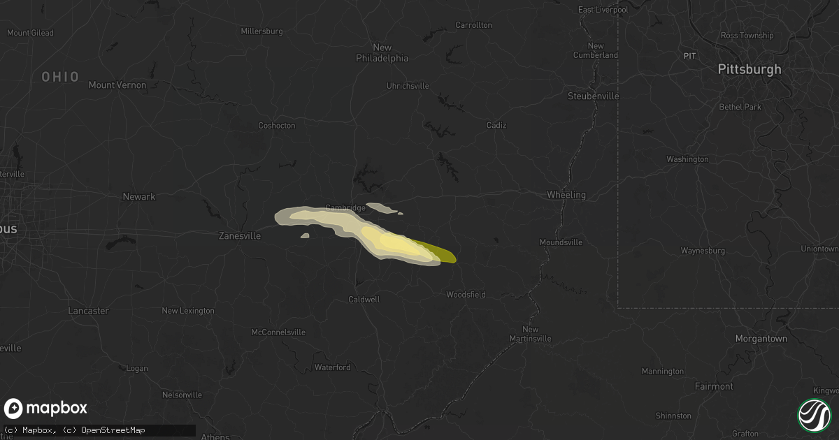 Hail map in Quaker City, OH on June 25, 2026