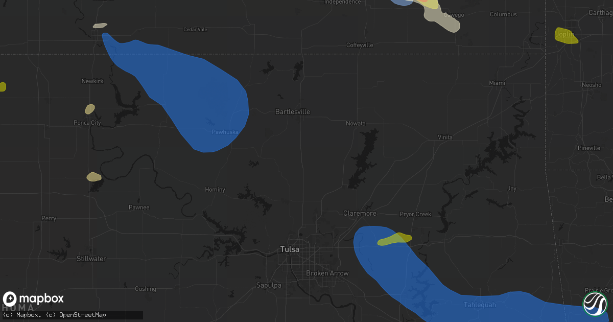 Hail map in Ramona, OK on June 25, 2026