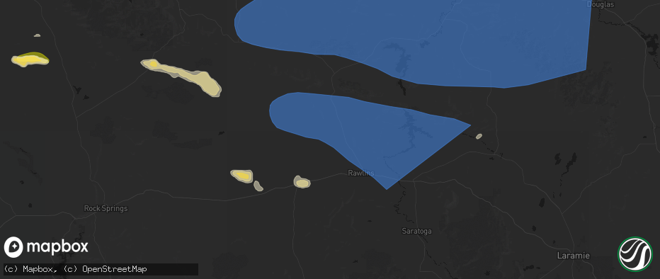 Hail map in Rawlins, WY on June 25, 2026