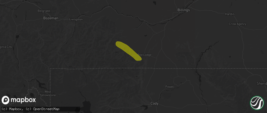 Hail map in Red Lodge, MT on June 25, 2026