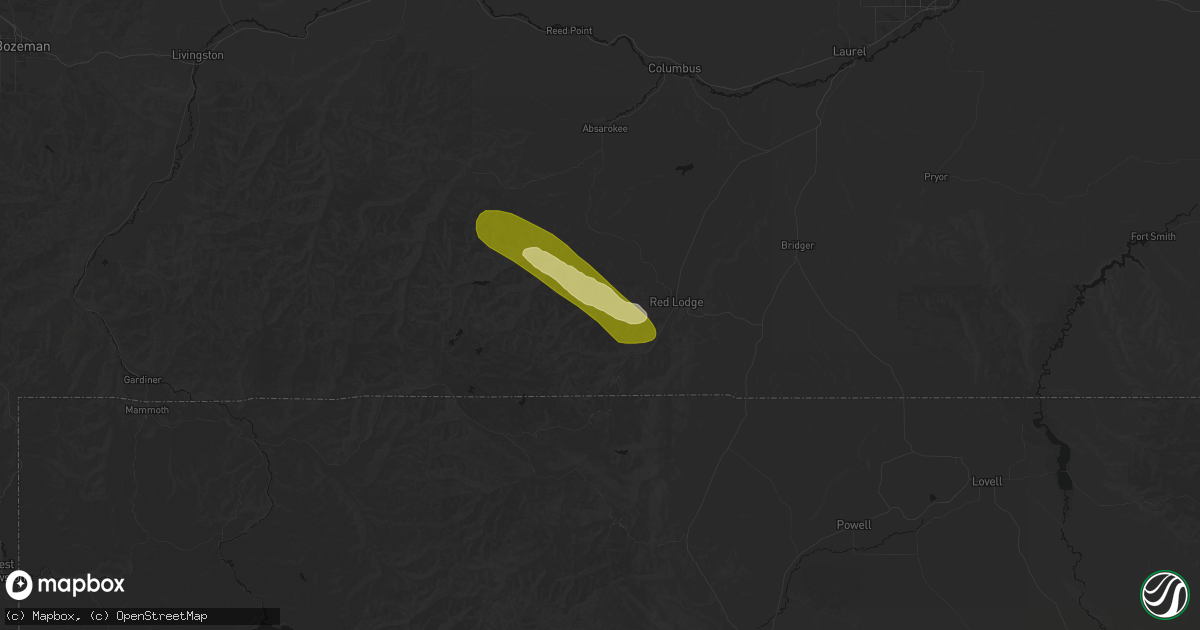 Hail map in Red Lodge, MT on June 25, 2026