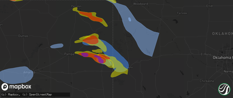Hail map in Reydon, OK on June 25, 2026