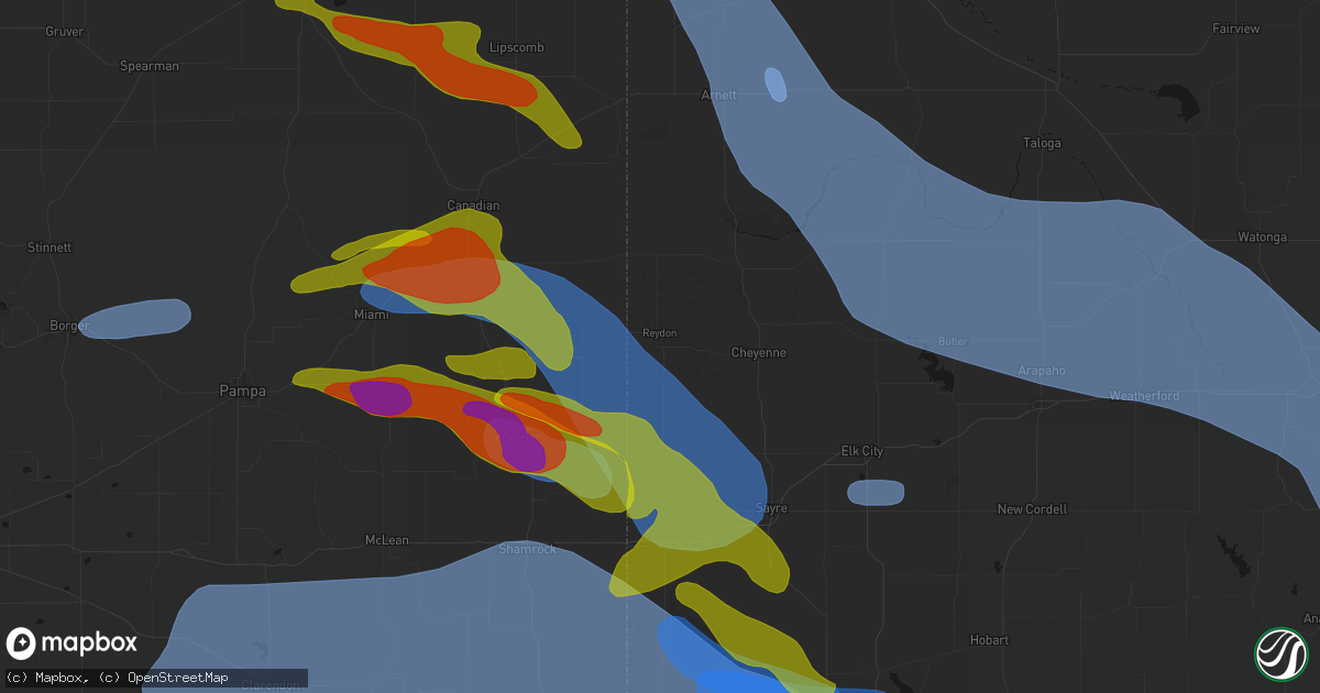 Hail map in Reydon, OK on June 25, 2026