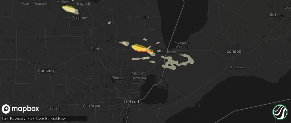 Hail map in Richmond, MI on June 25, 2026