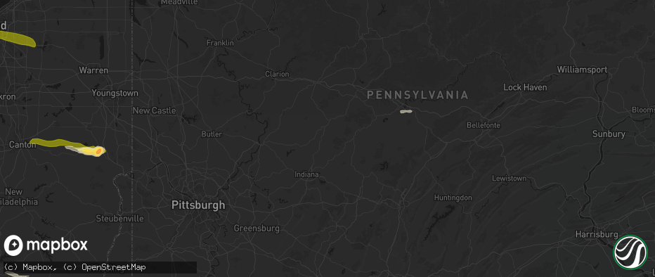 Hail map in Rochester Mills, PA on June 25, 2026
