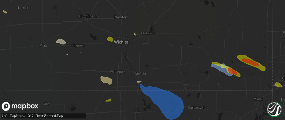 Hail map in Rock, KS on June 25, 2026