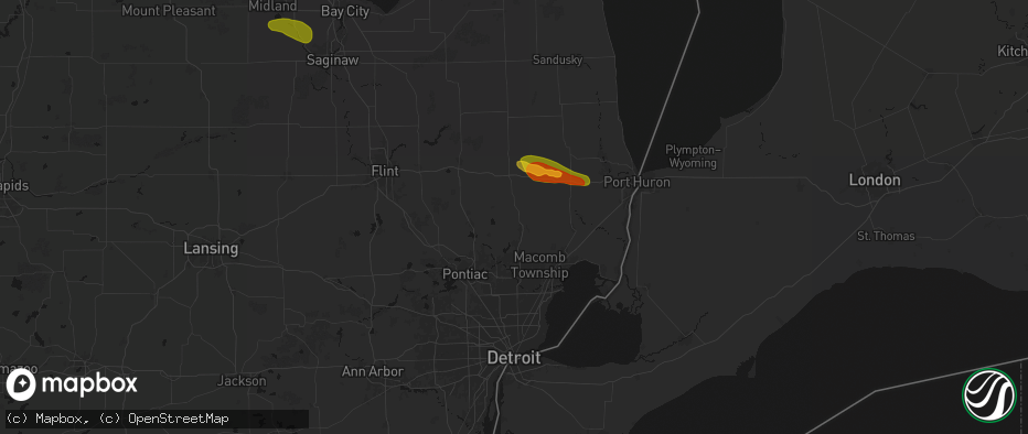 Hail map in Romeo, MI on June 25, 2026
