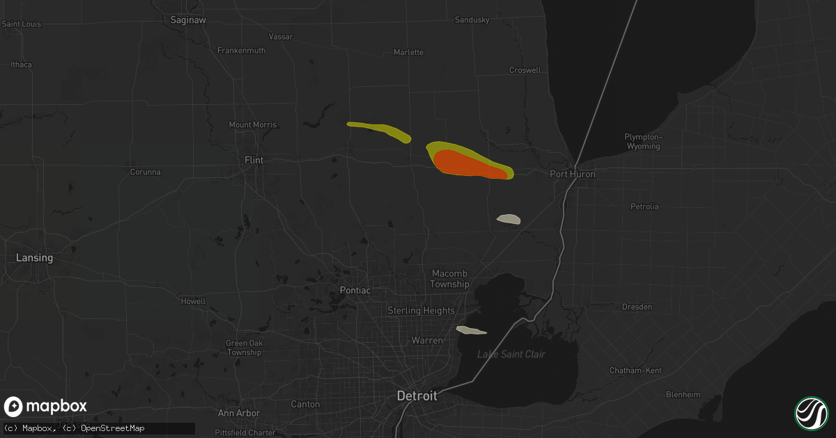 Hail map in Romeo, MI on June 25, 2026
