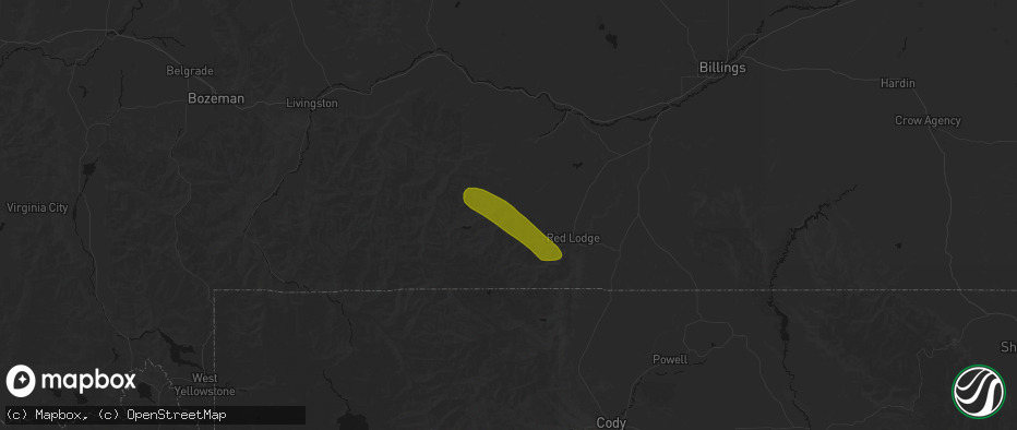 Hail map in Roscoe, MT on June 25, 2026