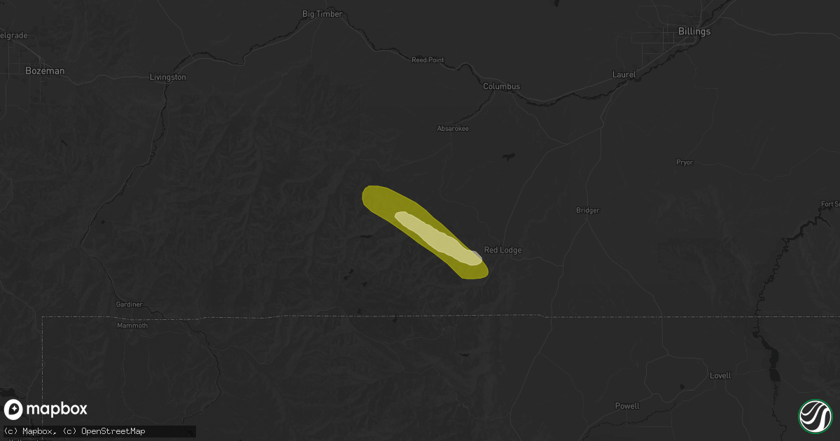 Hail map in Roscoe, MT on June 25, 2026