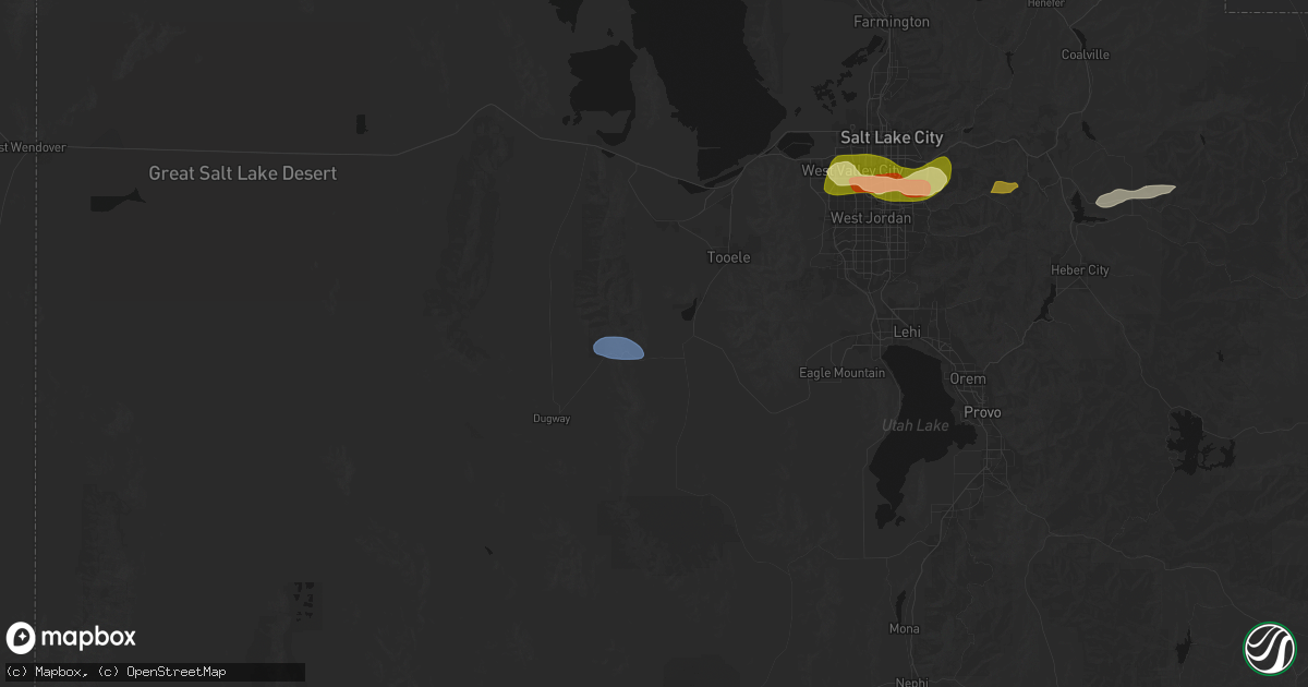Hail map in Rush Valley, UT on June 25, 2026