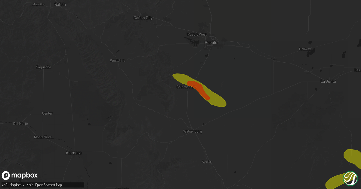 Hail map in Rye, CO on June 25, 2026