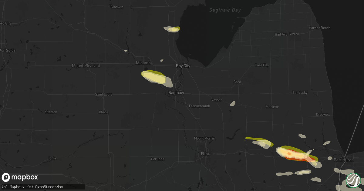 Hail map in Saginaw, MI on June 25, 2026