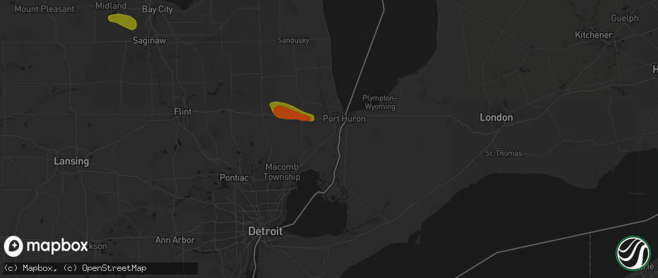 Hail map in Saint Clair, MI on June 25, 2026