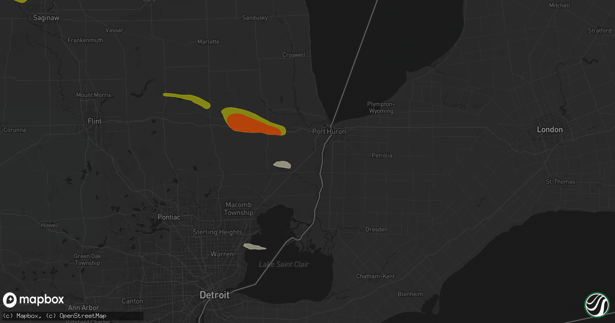 Hail map in Saint Clair, MI on June 25, 2026