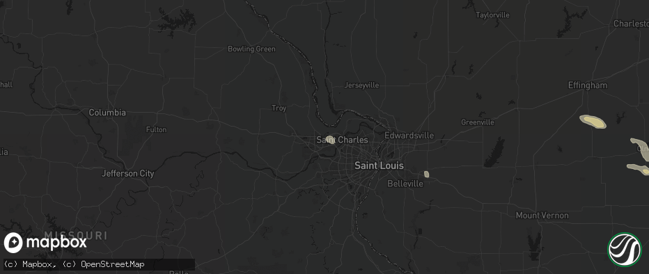 Hail map in Saint Peters, MO on June 25, 2026