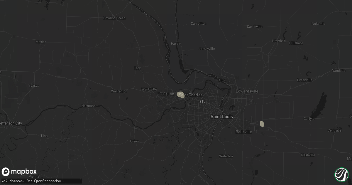 Hail map in Saint Peters, MO on June 25, 2026