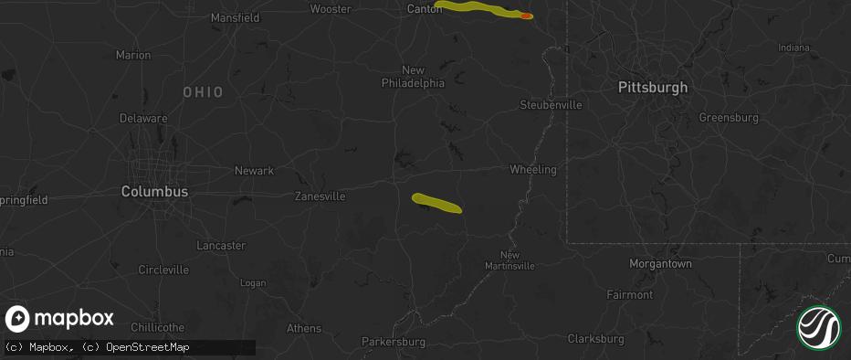 Hail map in Salesville, OH on June 25, 2026
