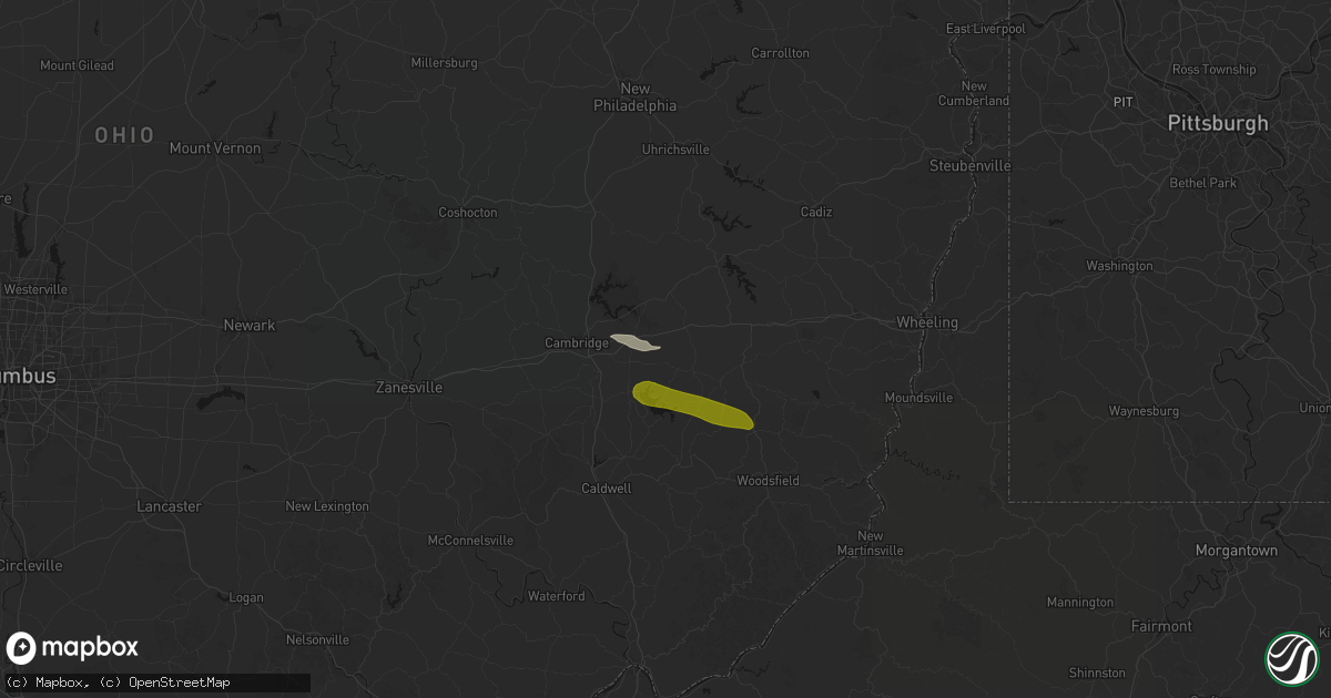 Hail map in Salesville, OH on June 25, 2026